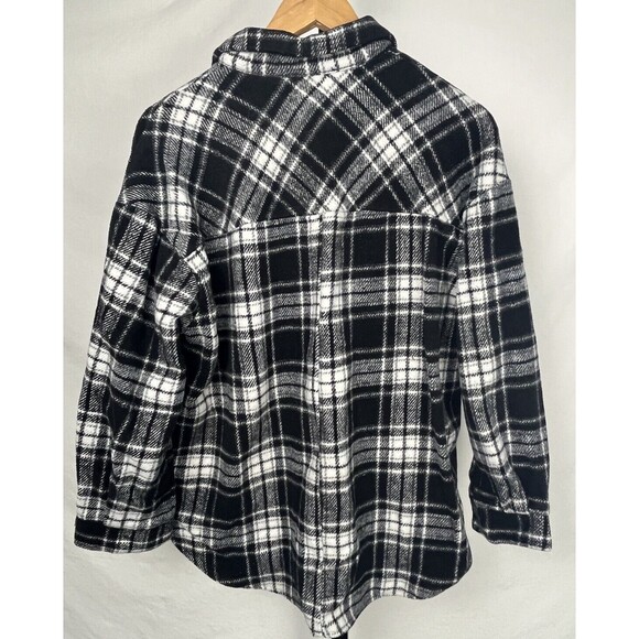 Fashion Nova Flannel Plaid Button Up Jacket Pockets Black Shacket Medium Grunge - Picture 3 of 4